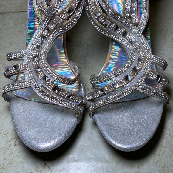 Silver Rhinestone High Heel Sandals With Zipper Back For Women Glam Party Prom - Picture 3 of 8